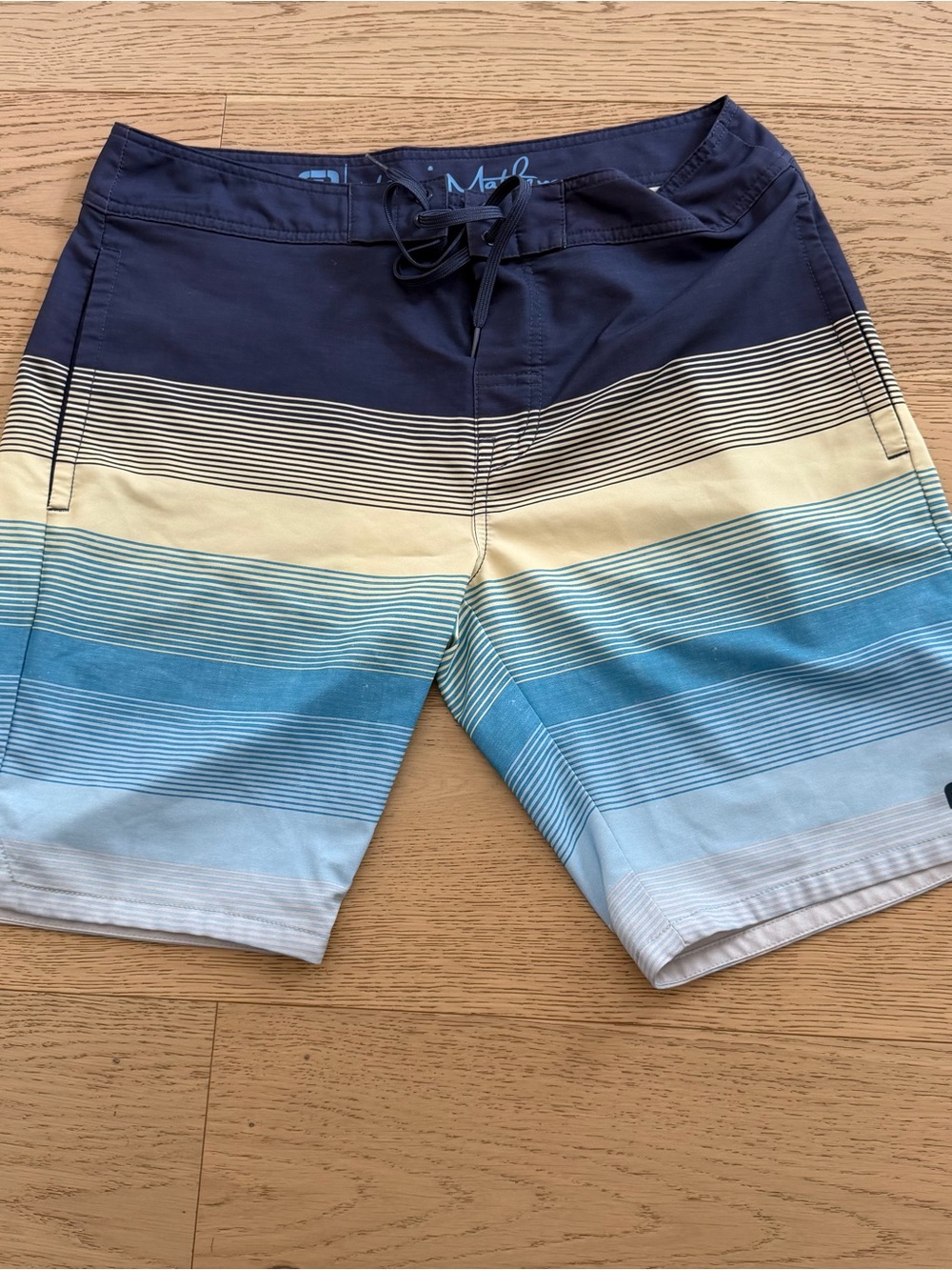 Men's Navy & Blue Gradient Stripe Swim Trunks